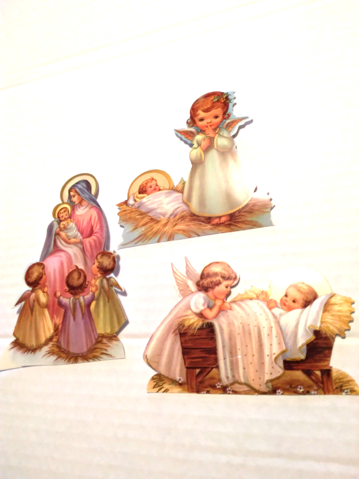 Vintage Set Nativity Baby Jesus Christmas Angels USA Stand-up Die Cuts NOS Vintage Set Nativity Baby Jesus Christmas Angels USA Stand-up Die Cuts NOS