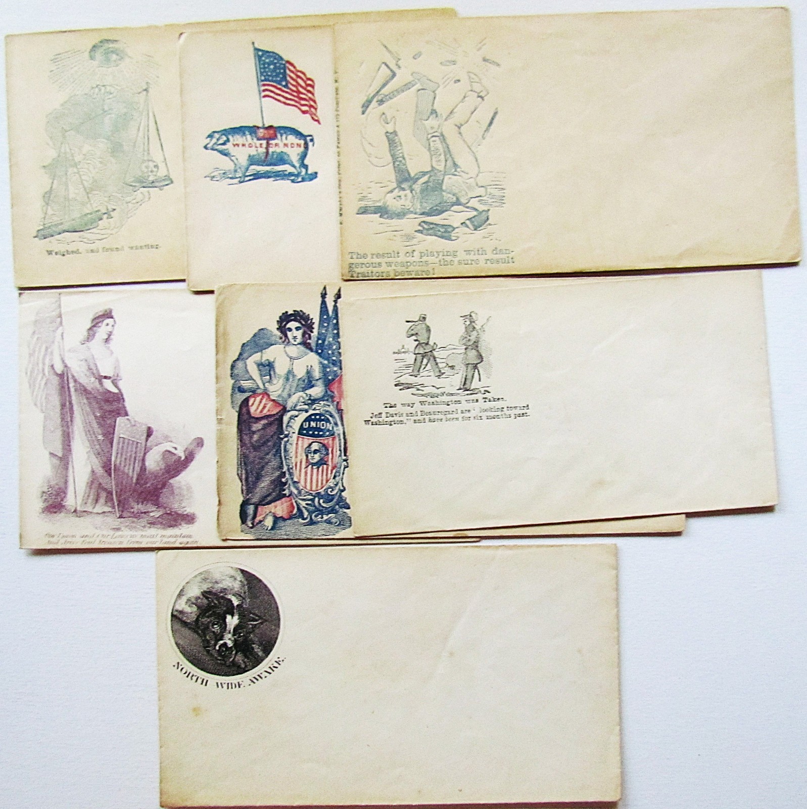 LOT OF 7 ORIGINAL CIVIL WAR PATRIOTIC POSTAL COVERS UNUSED LOT OF 7 ORIGINAL CIVIL WAR PATRIOTIC POSTAL COVERS UNUSED