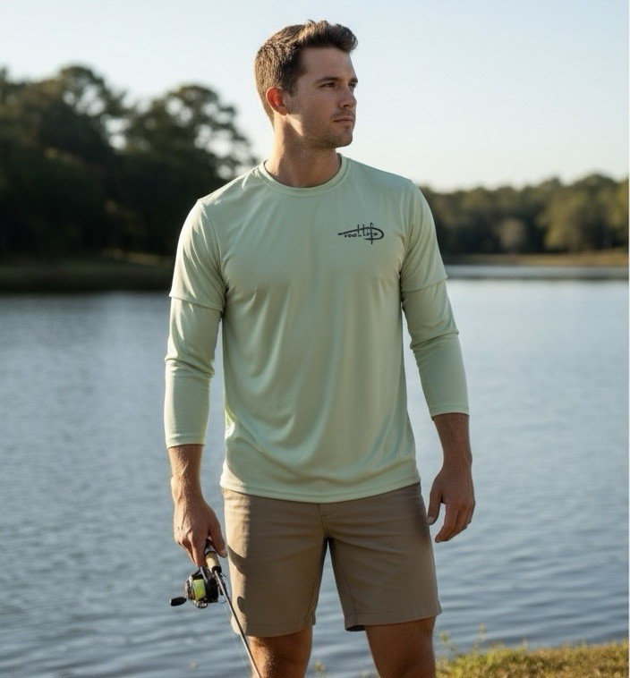 Reel Life Men\'s Large Performance Fishing Shirt Mint Green Sailfish UPF 50+ UV