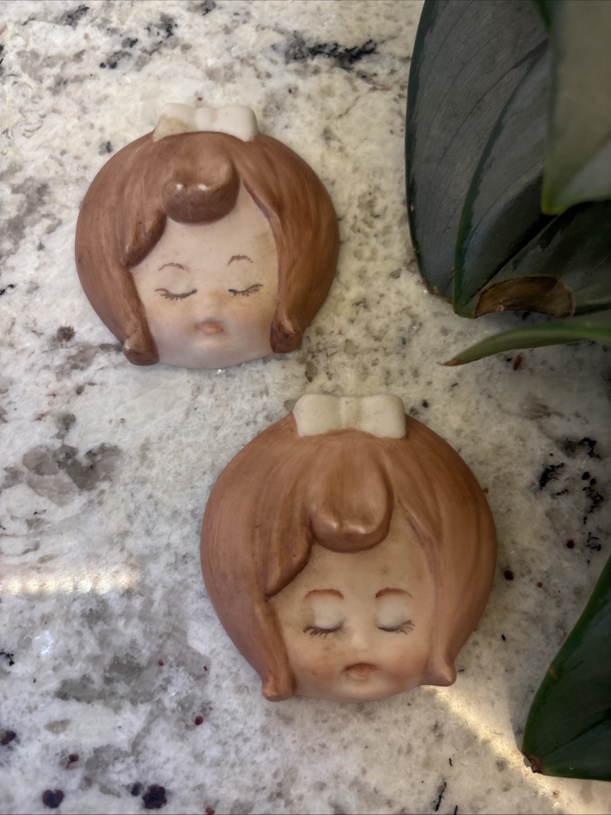 Vintage Hand Painted Ceramic Wall Plaques Baby Face Little Girls Kitschy Decor