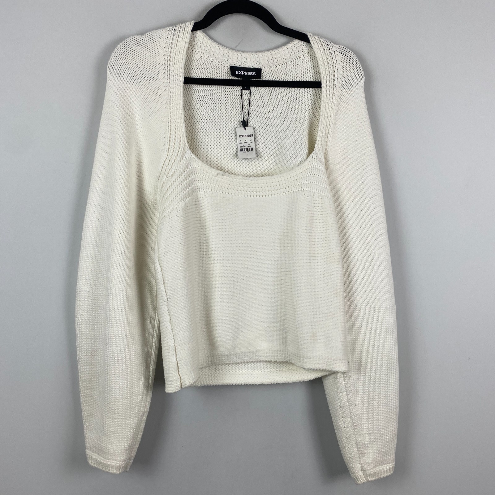 Express Square Neck Fitted Pullover Sweater Size Large Balloon Sleeve