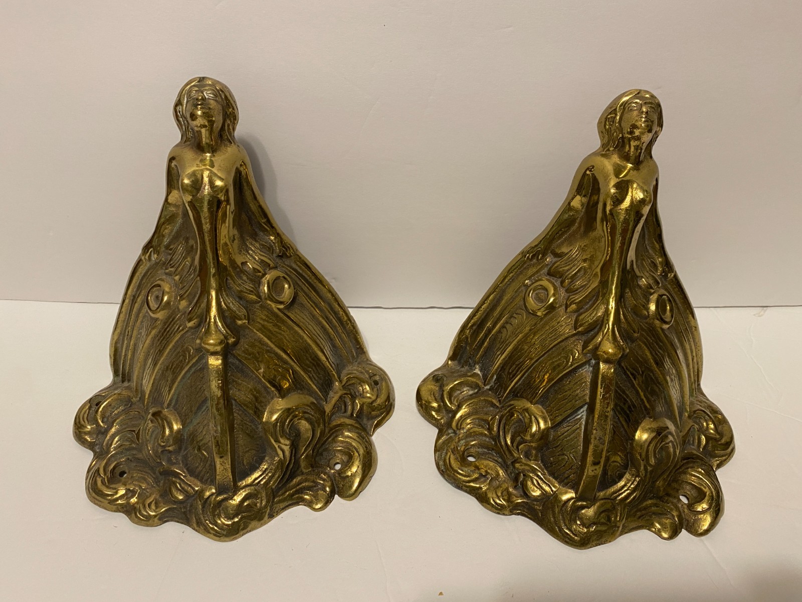 Antique French Brass Embellishment Mount Bow of Ship Figurehead Lady Mermaid LOT