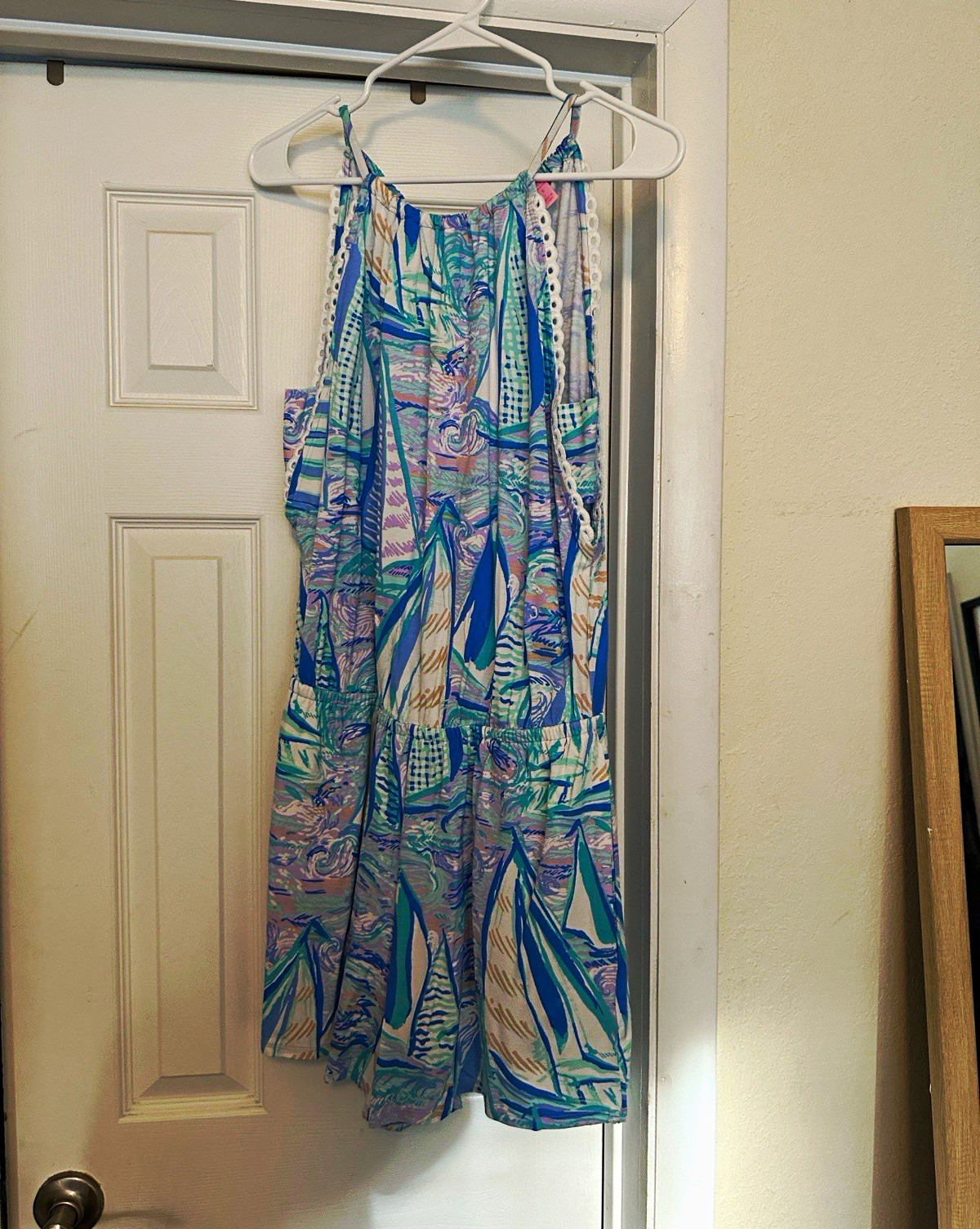 Lilly Pulitzer Women’s S Sleeveless Floral Romper Blue Green White Crochet