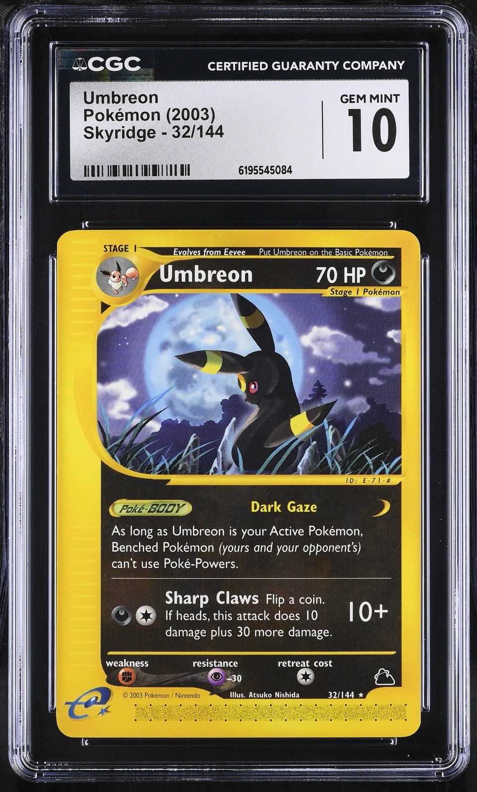CGC 10 GEM MINT Umbreon 32/144 Skyridge Non Holo Rare Pokemon Card CGC 10 GEM MINT Umbreon 32/144 Skyridge Non Holo Rare Pokemon Card
