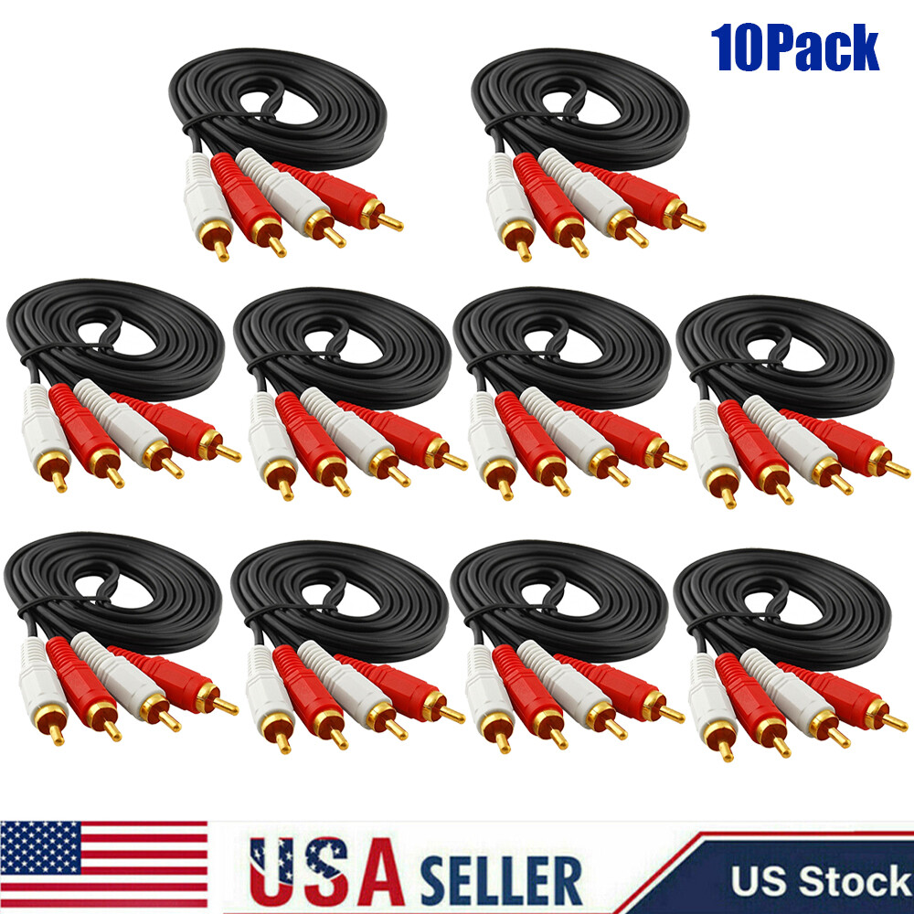 (10-Pack) 2-RCA Stereo Analog Audio Cable 2-RCA Male to Male, 5ft 10X US