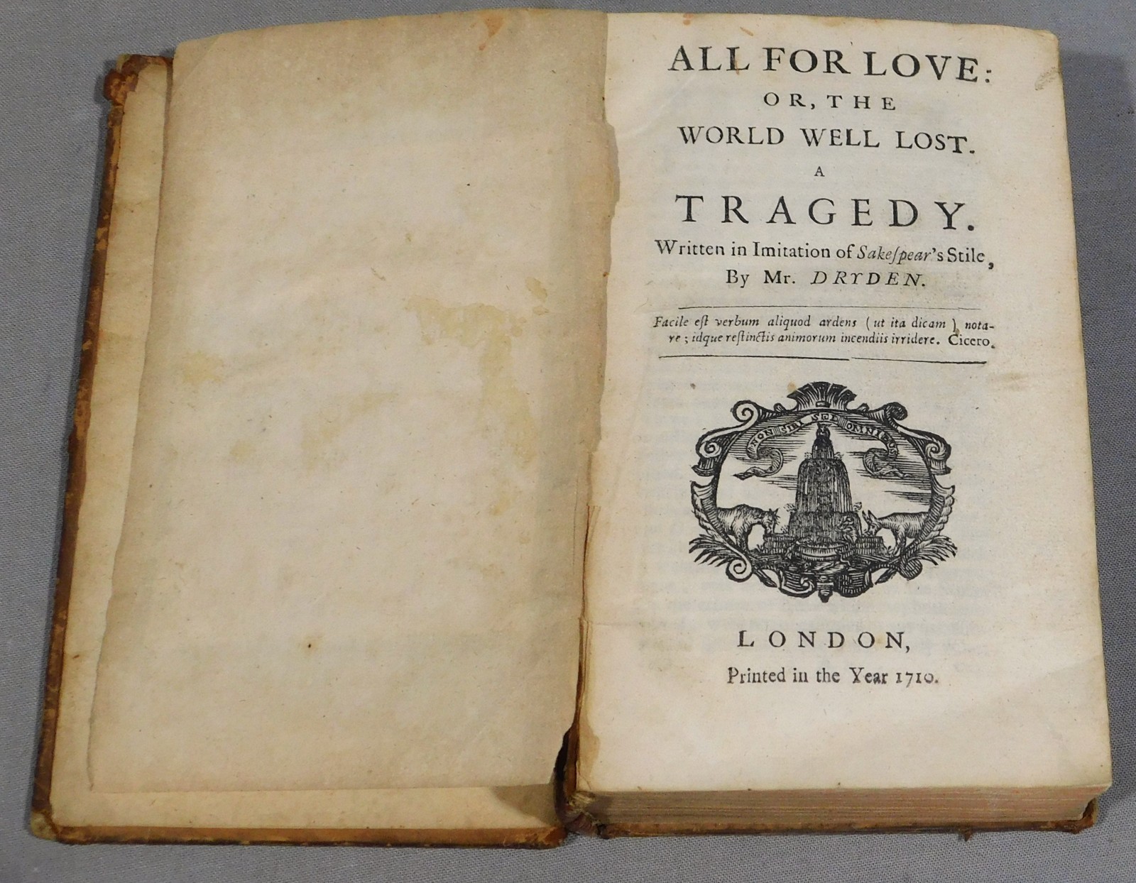 1710 John Dryden 6 Plays Antiquarian Leather Book All For Love Indian Emperor