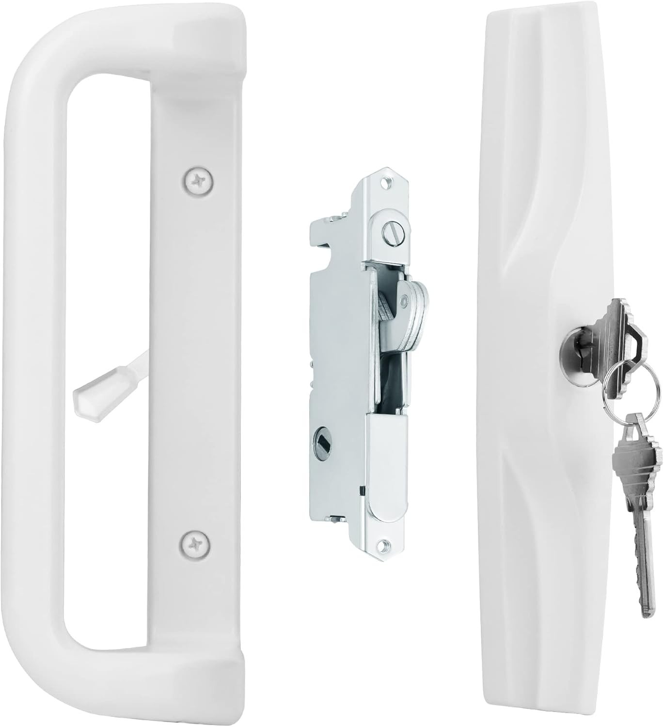 White Patio Sliding Door Handle w/ Lock Cylinder for 3 15/16