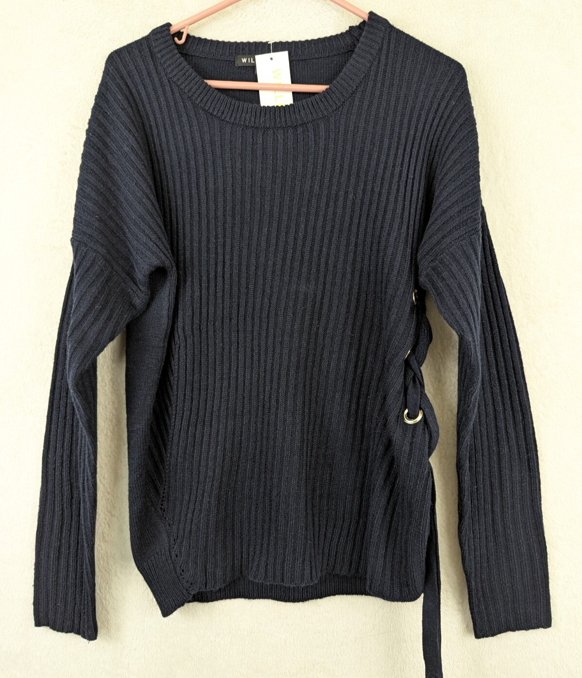 New William B + Friends sz M Sweater laceup side ribbed pullover blue 1490 New William B + Friends sz M Sweater laceup side ribbed pullover blue 1490