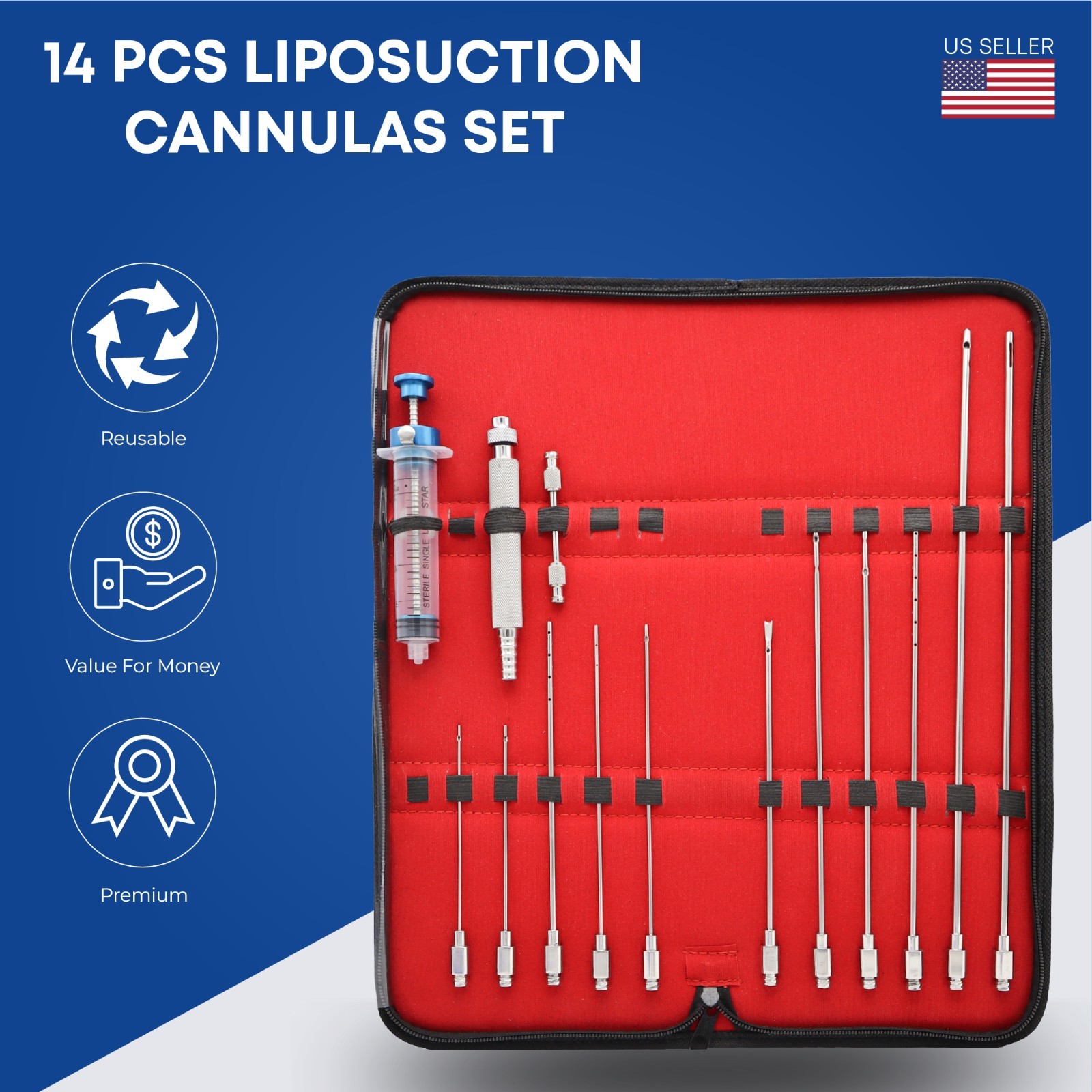 14 Pcs Liposuction Cannulas Set Luer Lock Face Fat Transfer Surgery Cosmetic Kit 14 Pcs Liposuction Cannulas Set Luer Lock Face Fat Transfer Surgery Cosmetic Kit