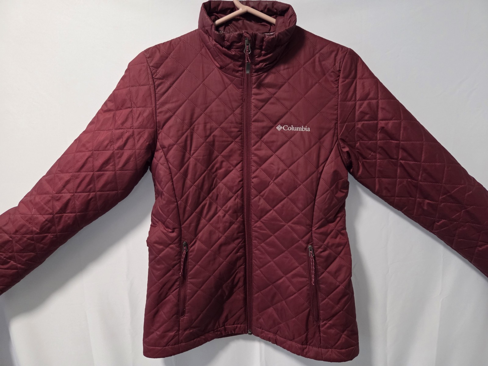Columbia Jacket Women\'s XS Maroon Omni-Heat Hooded Quilted Zip Winter Outdoor
