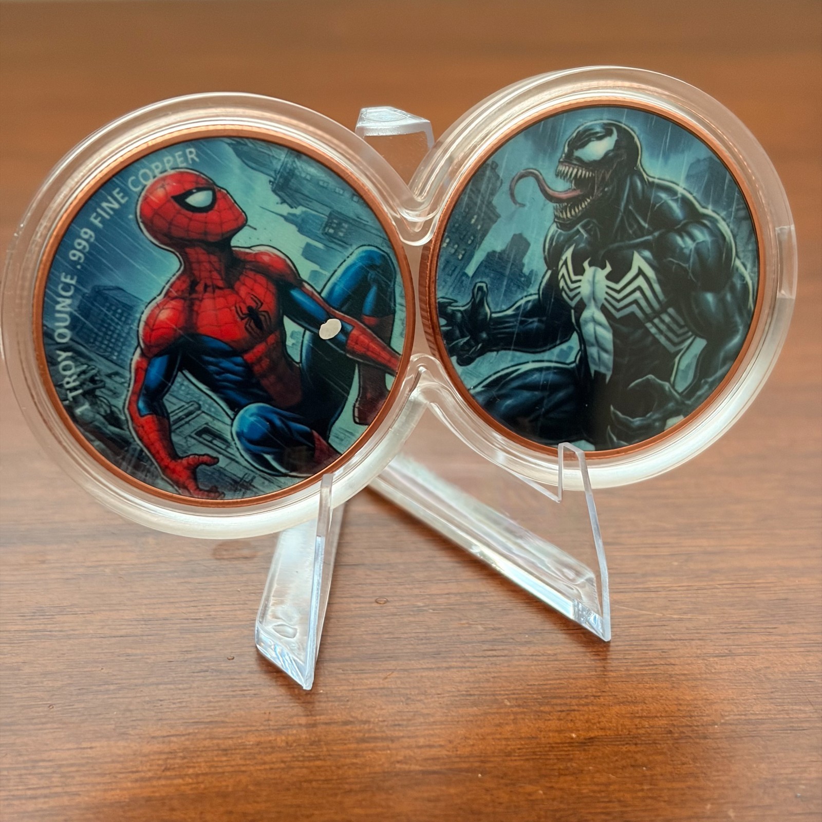 2 x 1 oz .999 Fine Copper Spider-Man vs Venom Medals w/ Infinity Case