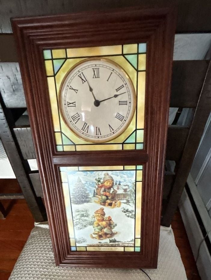 The Danbury Mint M.J. Hummel Winter Stained Glass Lighted Wall Clock