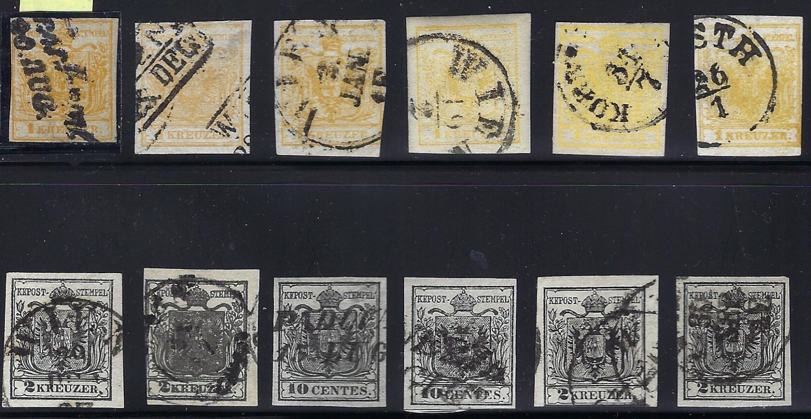 Austria, 1850, Lot of 12, Scott #1 and 2, 6 of each, Scott Cat. Val. $1,200.00+ Austria, 1850, Lot of 12, Scott #1 and 2, 6 of each, Scott Cat. Val. $1,200.00+