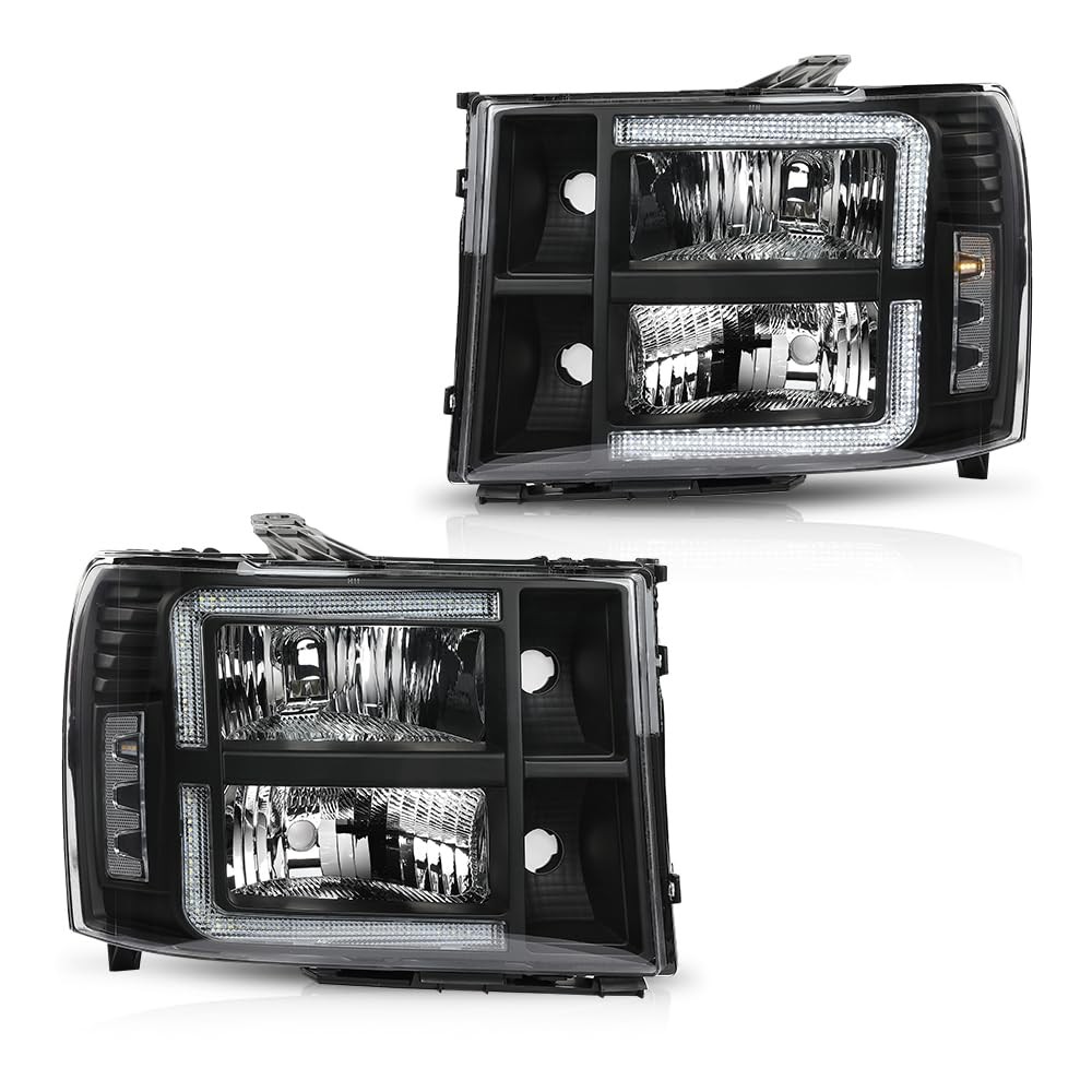Pair LED Headlights For 07-14 GMC Sierra 2500HD 3500HD 07-13 1500 Black 22853029