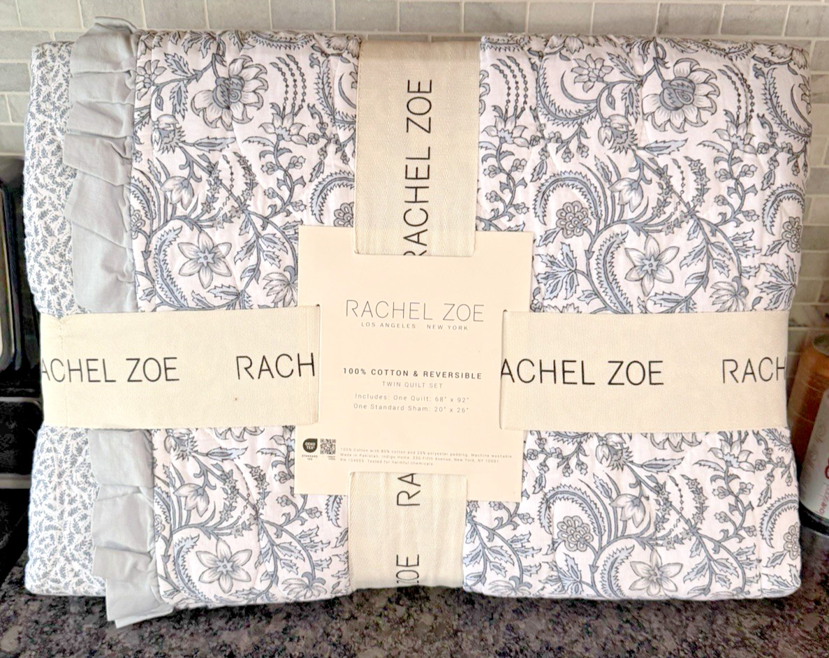 Rachel Zoe Multicolor Floral Reversible TWIN Quilt Cotton Ruffled Rachel Zoe Multicolor Floral Reversible TWIN Quilt Cotton Ruffled