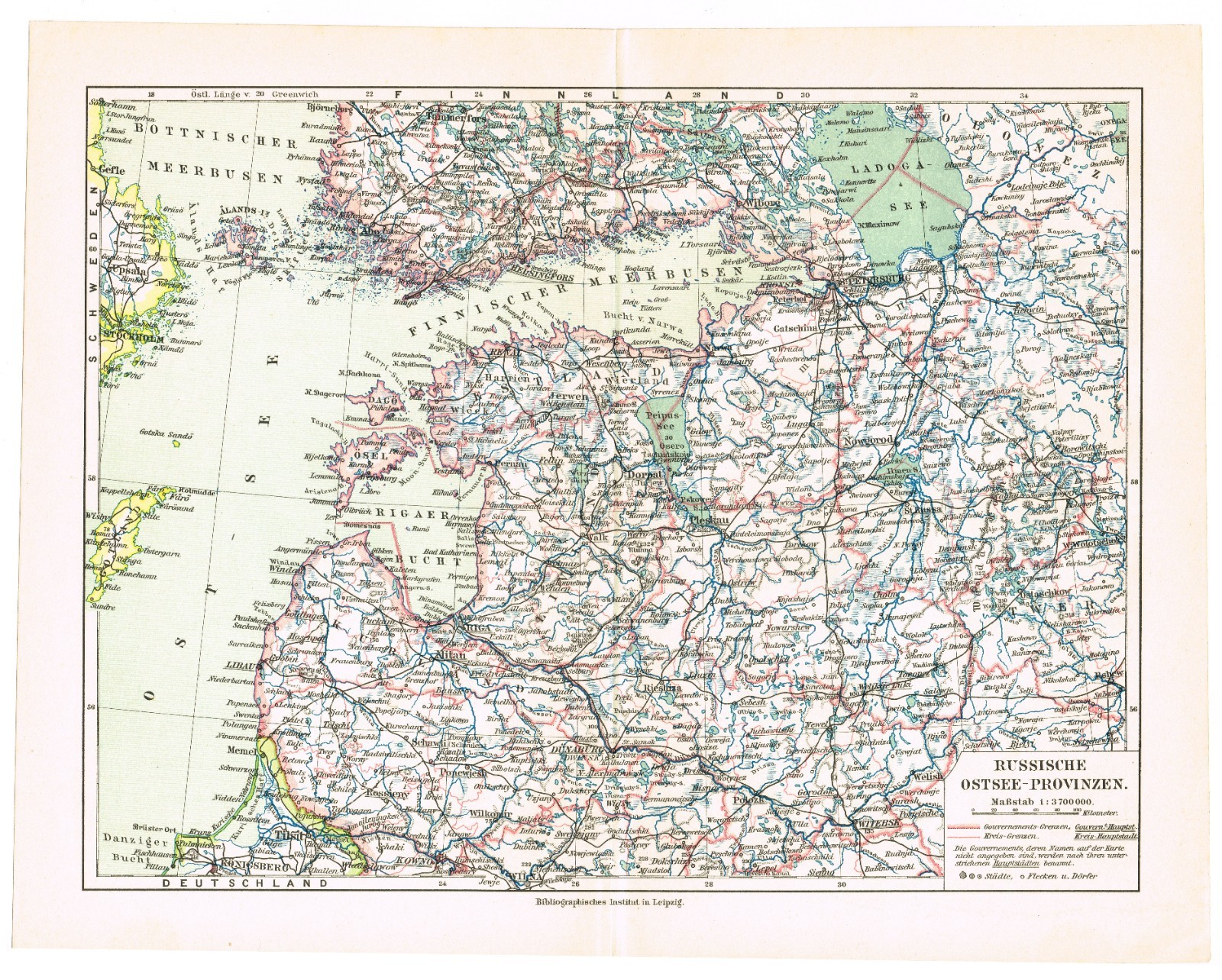 LITHUANIA LATVIA ESTONIA Original Antigue Map 1906 Livonia RIGA  VILNIUS TALLINN