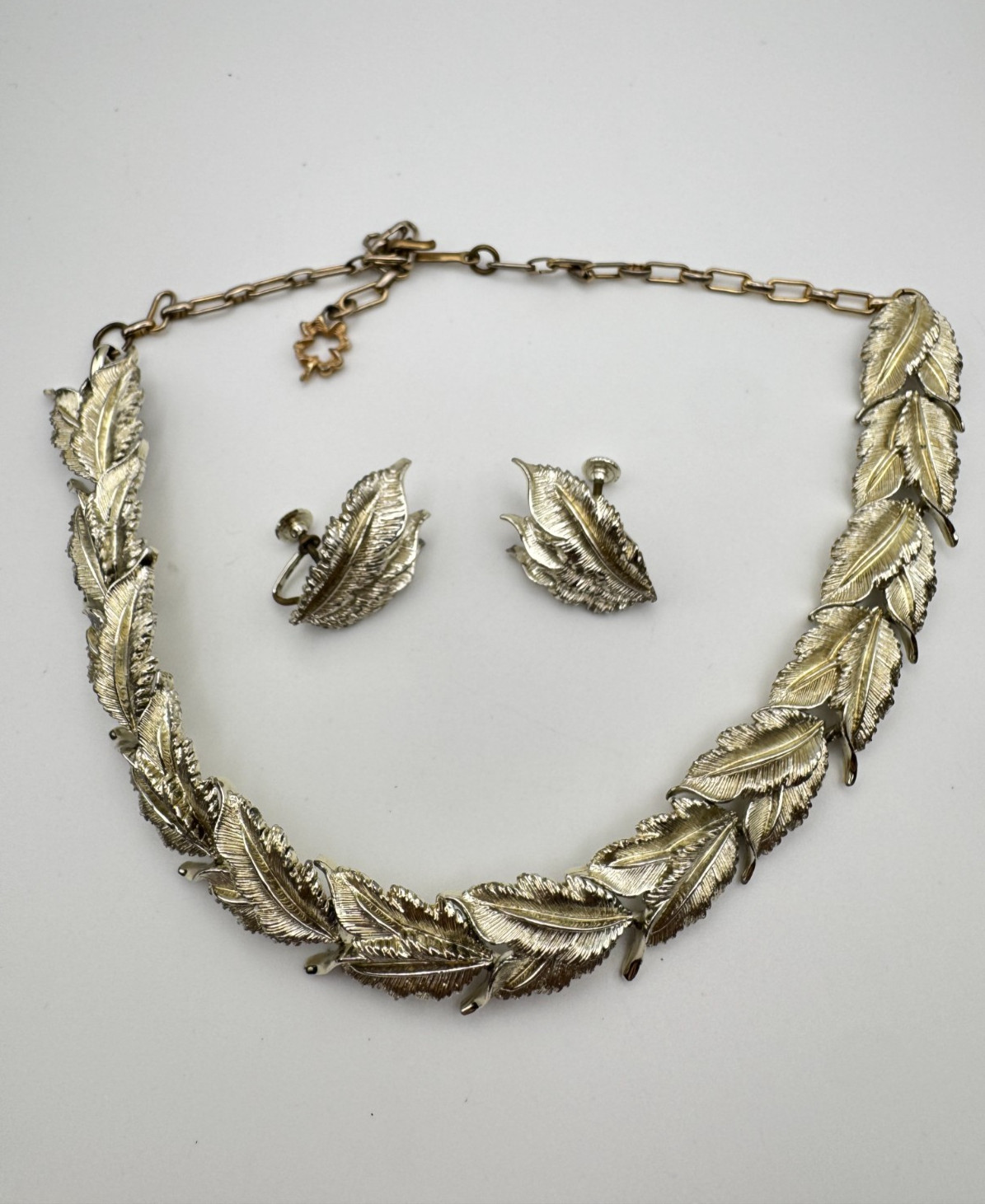 Vintage Star Necklace Earrings Set  Feather Leaf Links