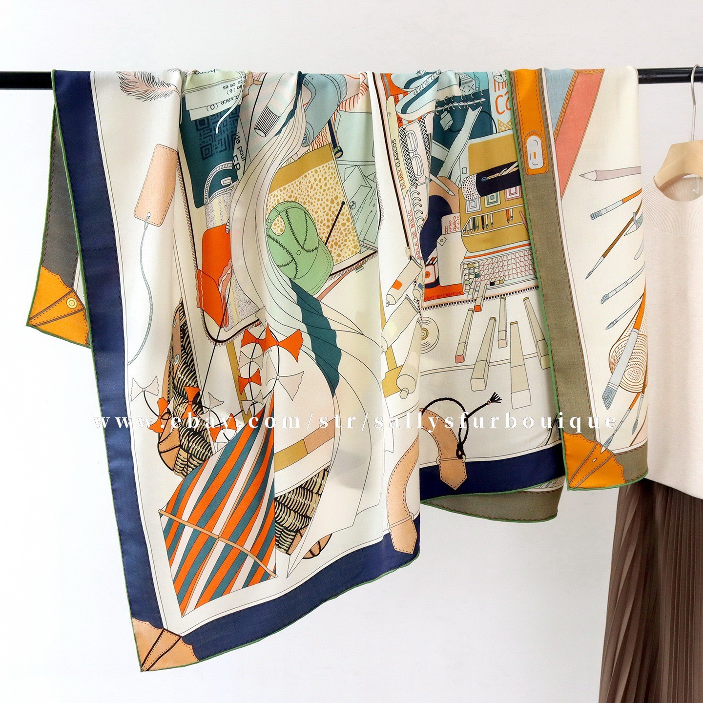 Sallys 70% Cashmere & 30% Silk Wrap Scarf Suitcase Print Double Face Shawl 53\