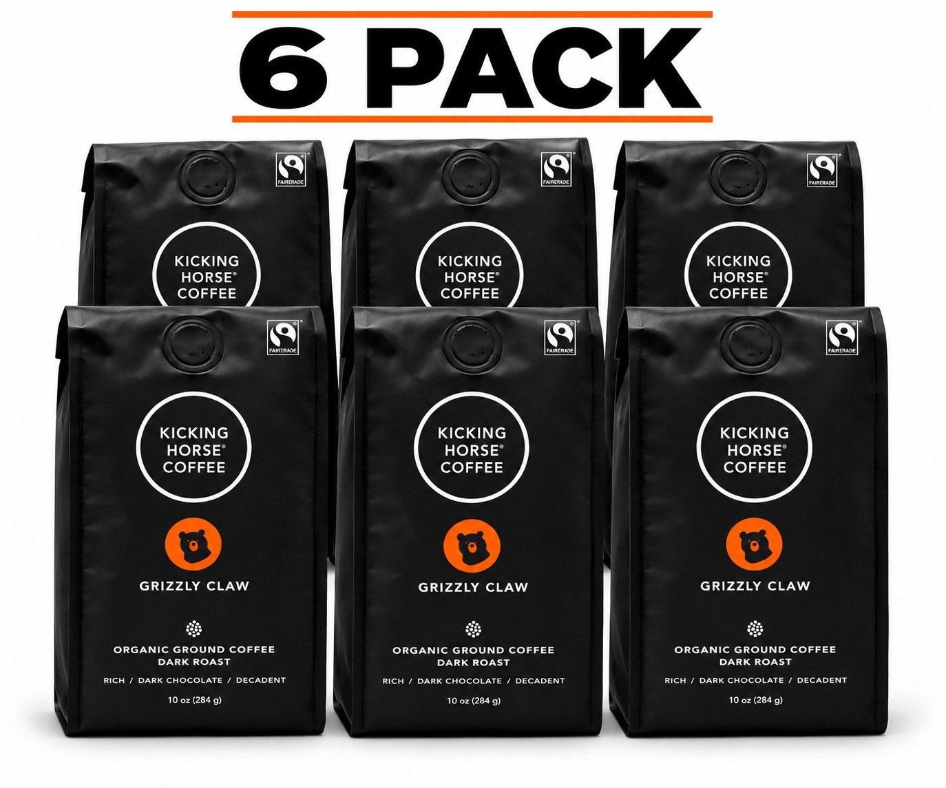 6x LOT Kicking Horse Coffee Grizzly Claw Dark Roast Organic GROUND 10oz Each 6x LOT Kicking Horse Coffee Grizzly Claw Dark Roast Organic GROUND 10oz Each