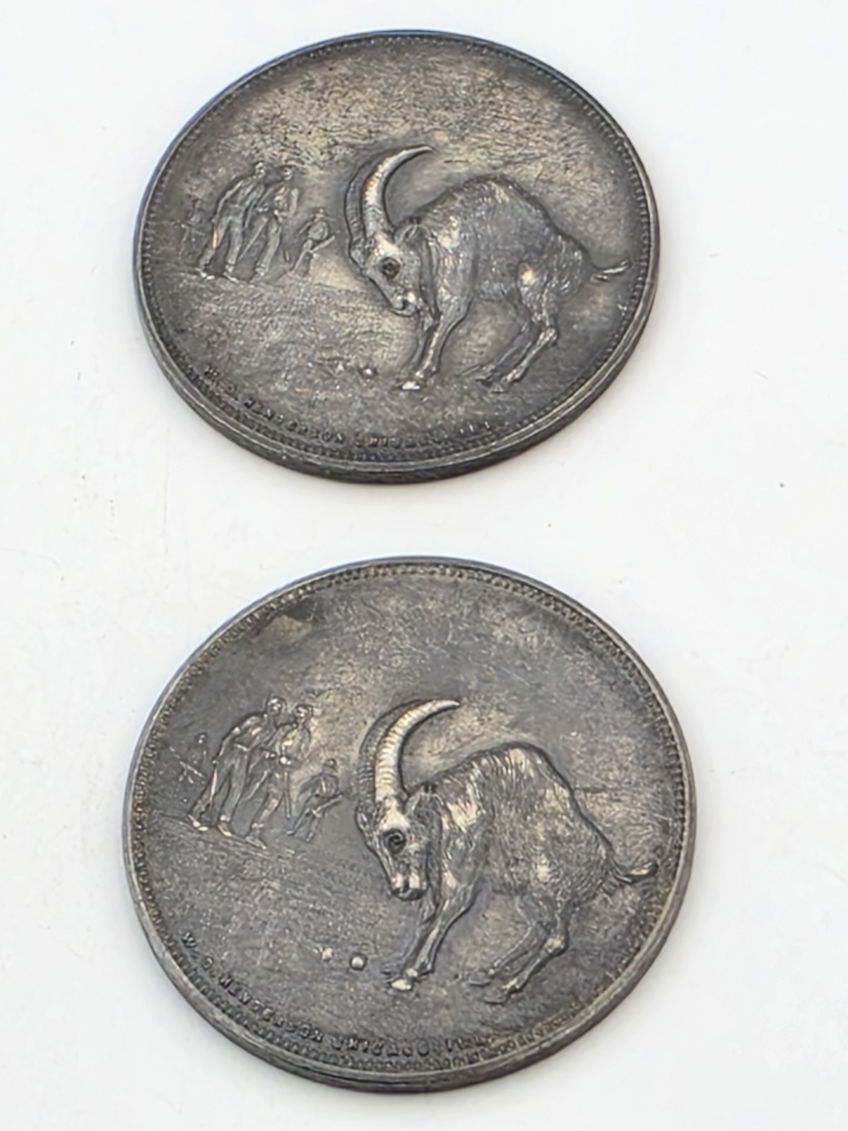 Antique Pair W.D. Henderson Chicago Golf Goat Competition Medals Tokens