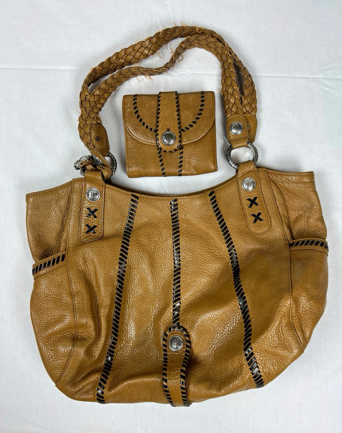 Brighton Brown braided Shoulder Bag + Wallet + Wallet Strap | Dust Bag Included