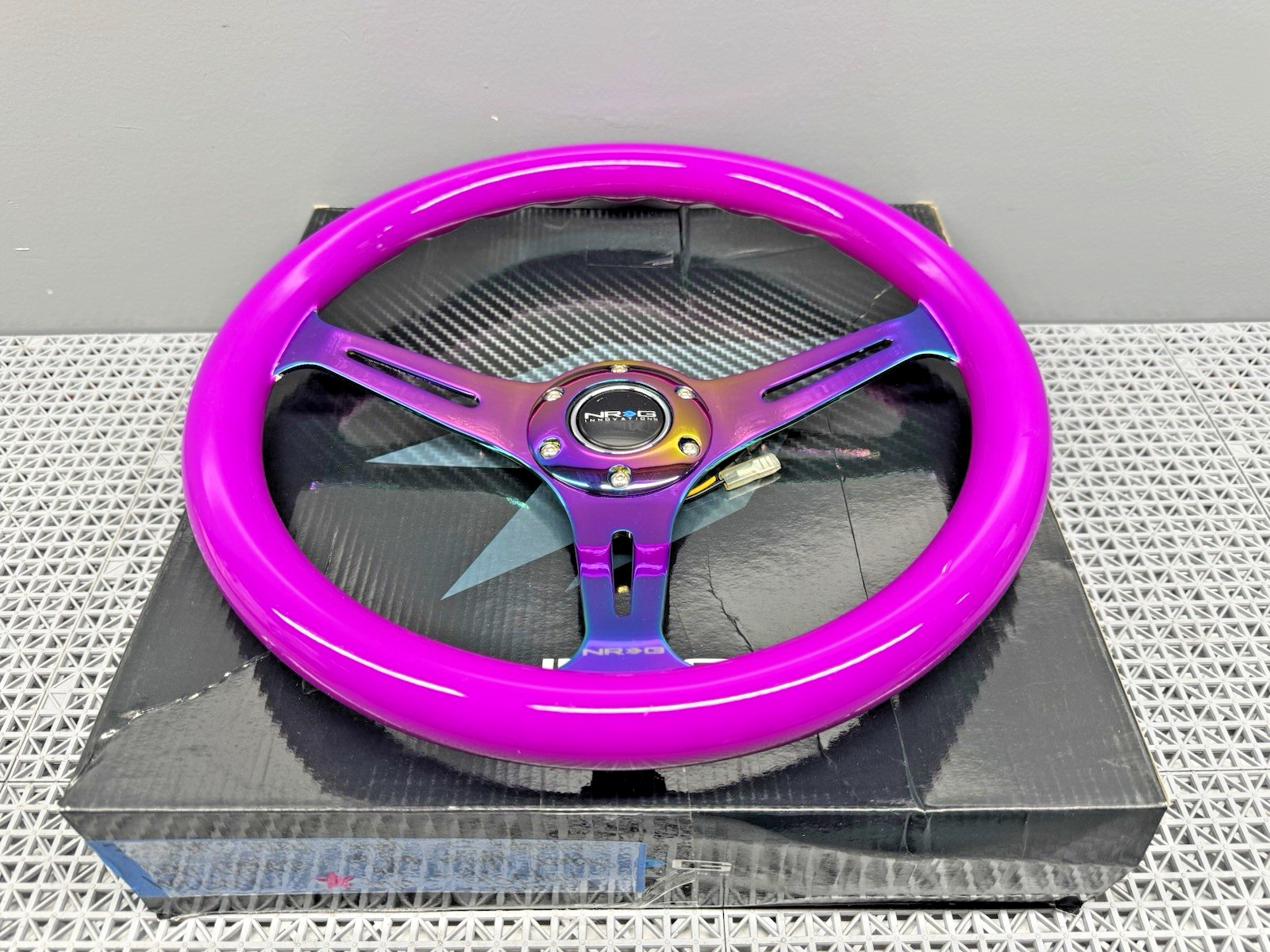 *RARE* NRG 350mm Neon Pink Wood Neo Chrome 6 Bolt Steering Wheel JDM Drift