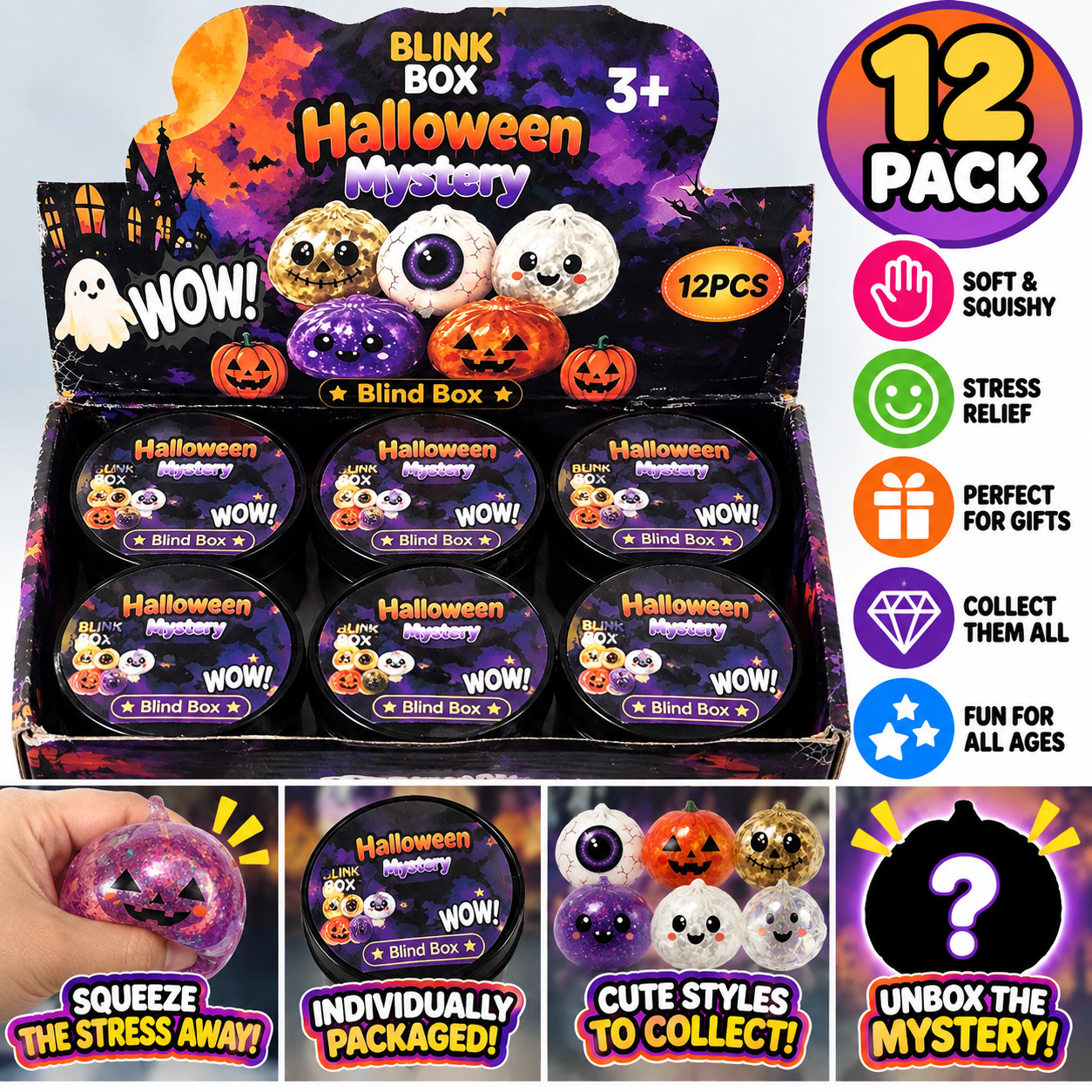 12 Pack Halloween Mystery Squishy Toys Blind Box (Same day Shipping)