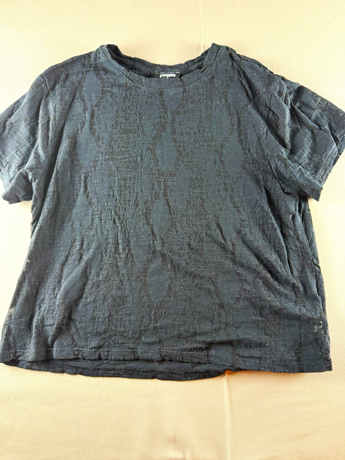 Express Black Solid Knit Textured Crew Neck Short Sleeve T-Shirt Women’s S