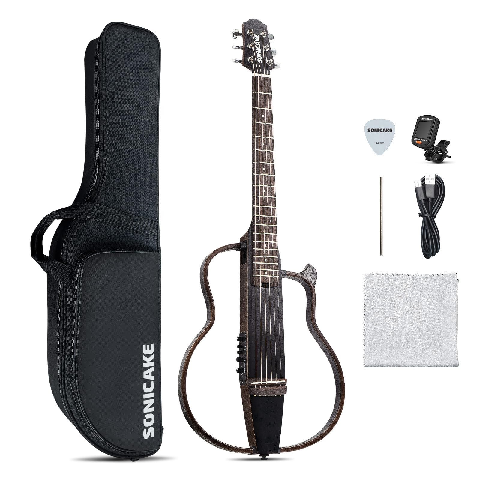 SONICAKE Acoustic Electric Travel Guitar, Portable Practice Silent Retro