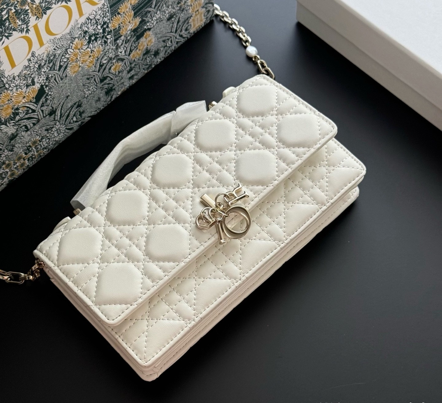 𝗗𝗶𝗼𝗿 My Dior Mini Cannage Lambskin Bag Milky White S0980 - NEW