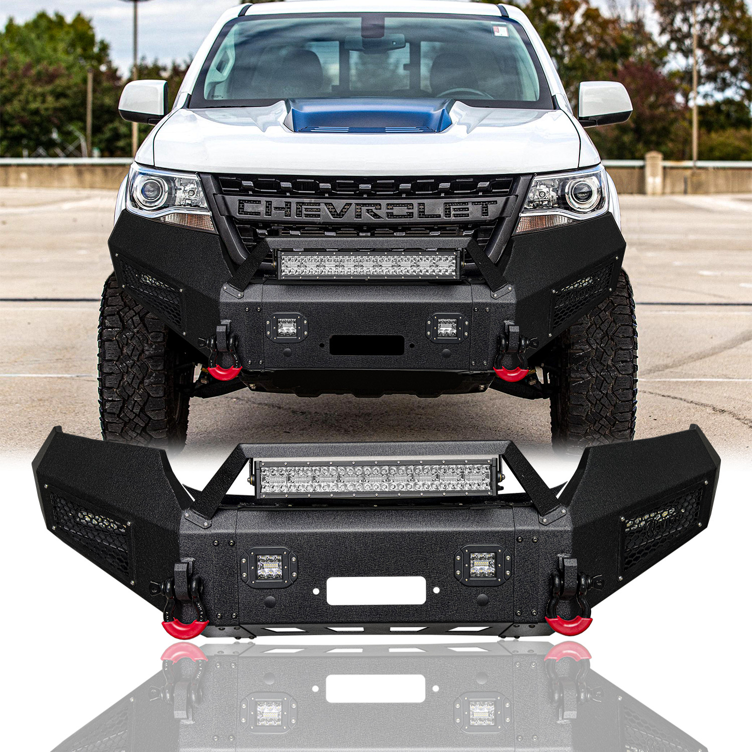 Vijay For 2015-2022 Chevy Colorado Steel Front/Rear Bumper W/Winch Plate&Lights