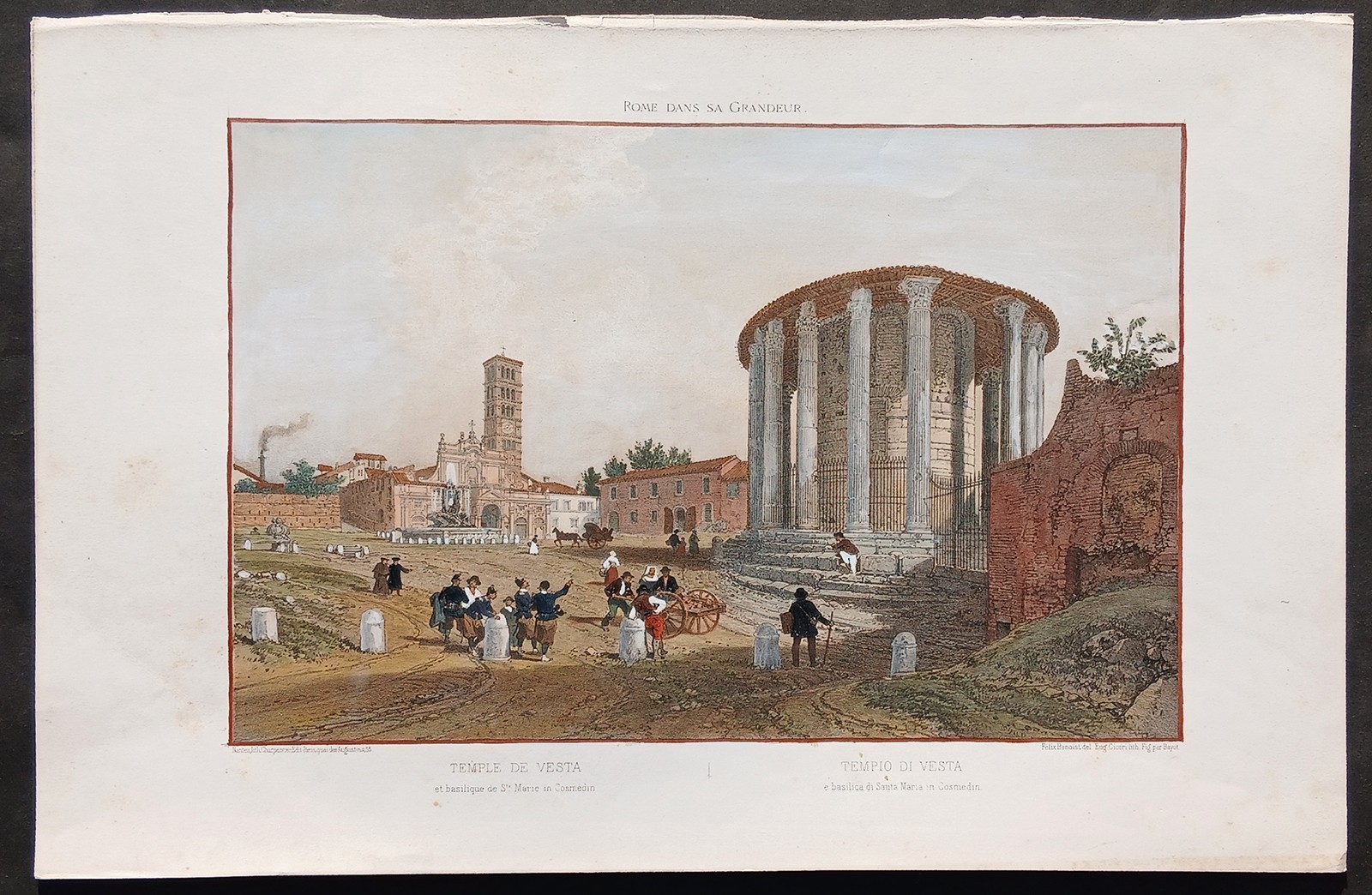 Antique Benoist Print 1870 Rome Temple View Dress Hercules S. Maria Cosmedin