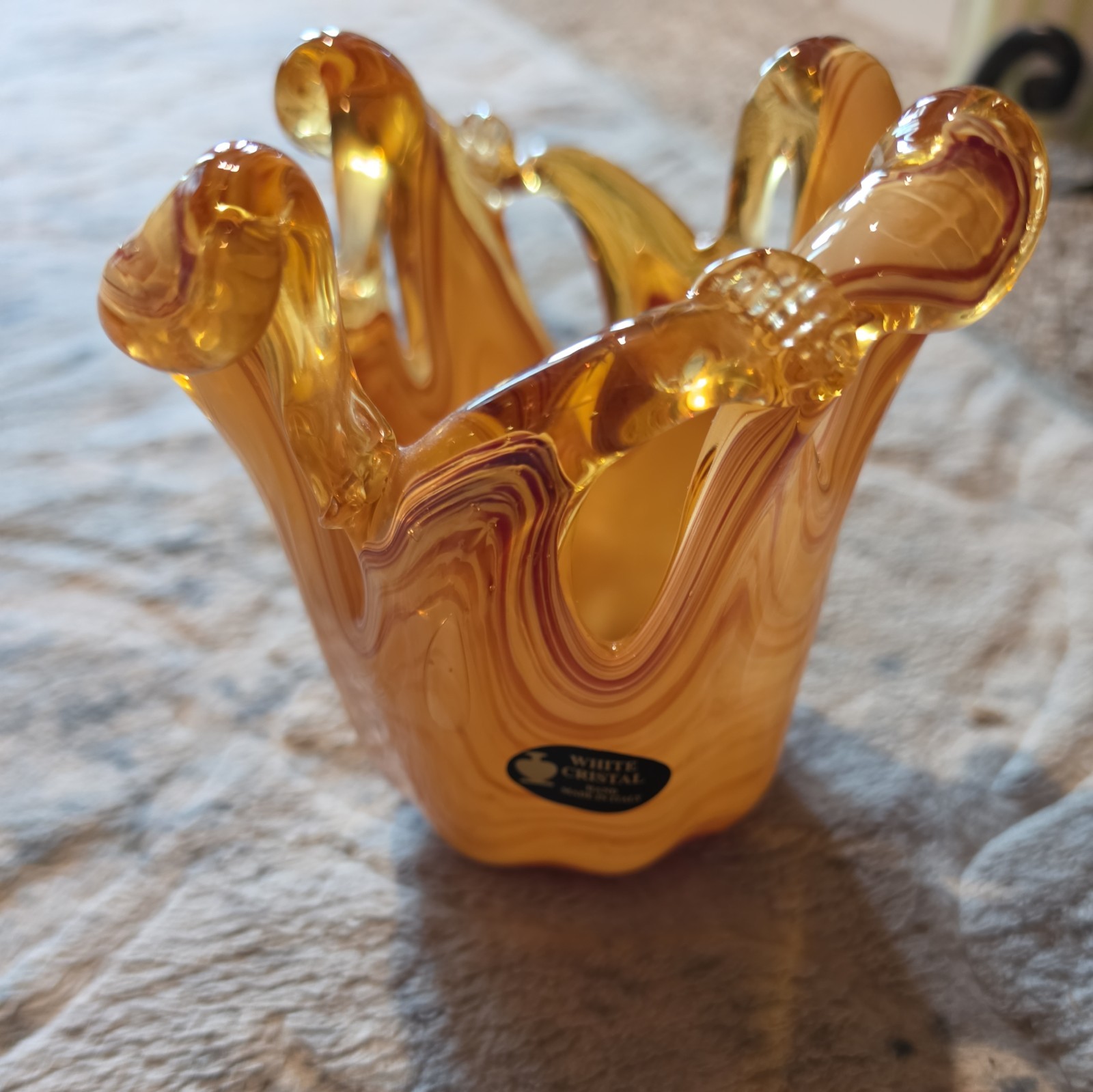 Vintage Murano like White Cristal Art Glass Vases Made In Italy Amber
