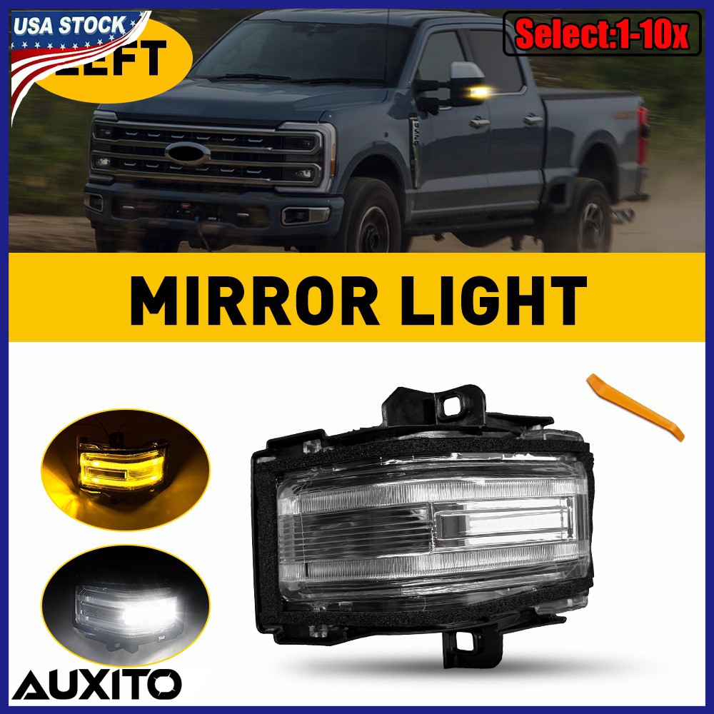 1-10xDriver Left Door Tow Mirror Amber White LED Signal Lamp For 15-24 Ford F250