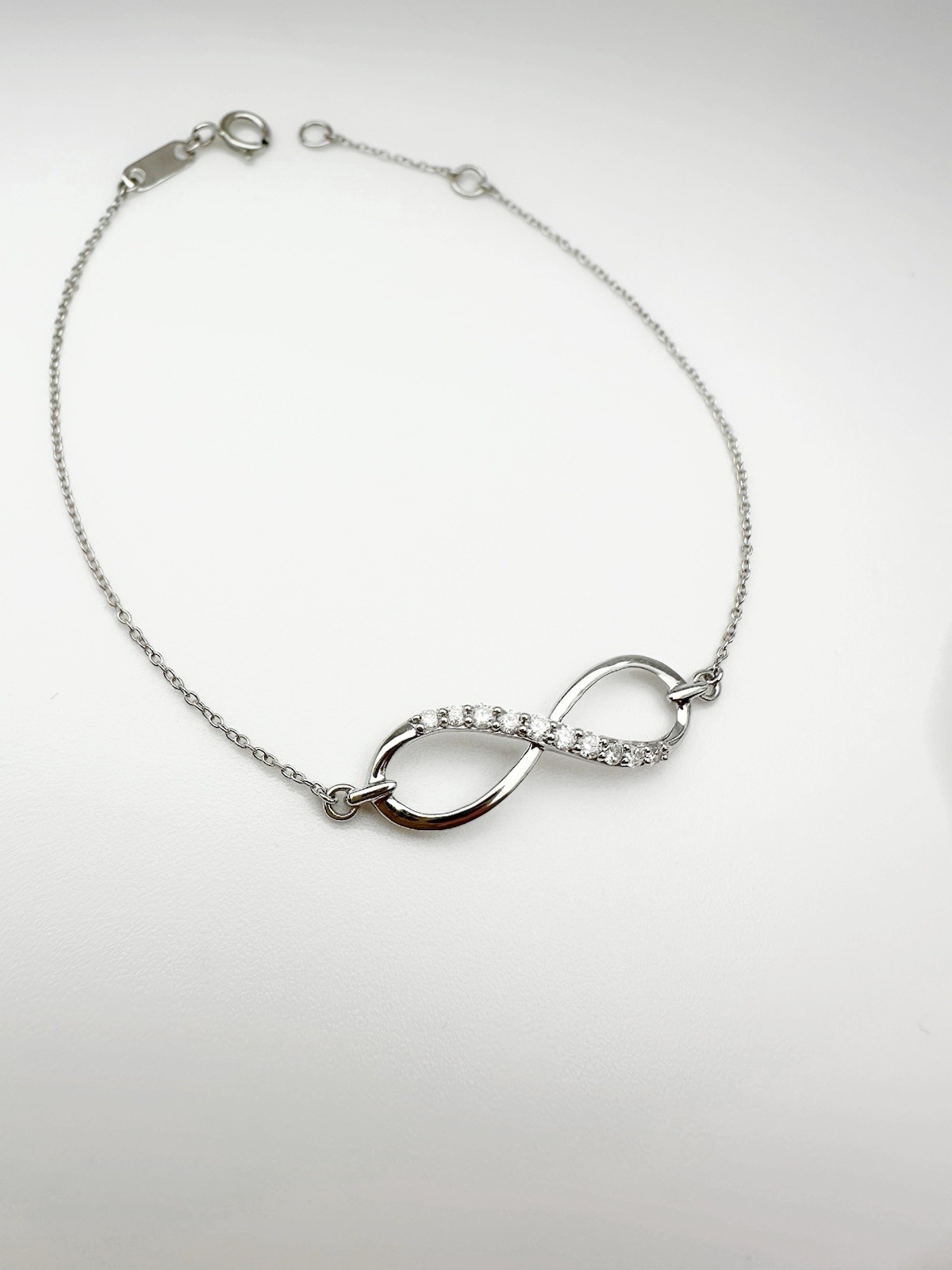 17K Solid Gold Infinity Diamond Bracelet 0.20CT VS Natural White Gold Gift