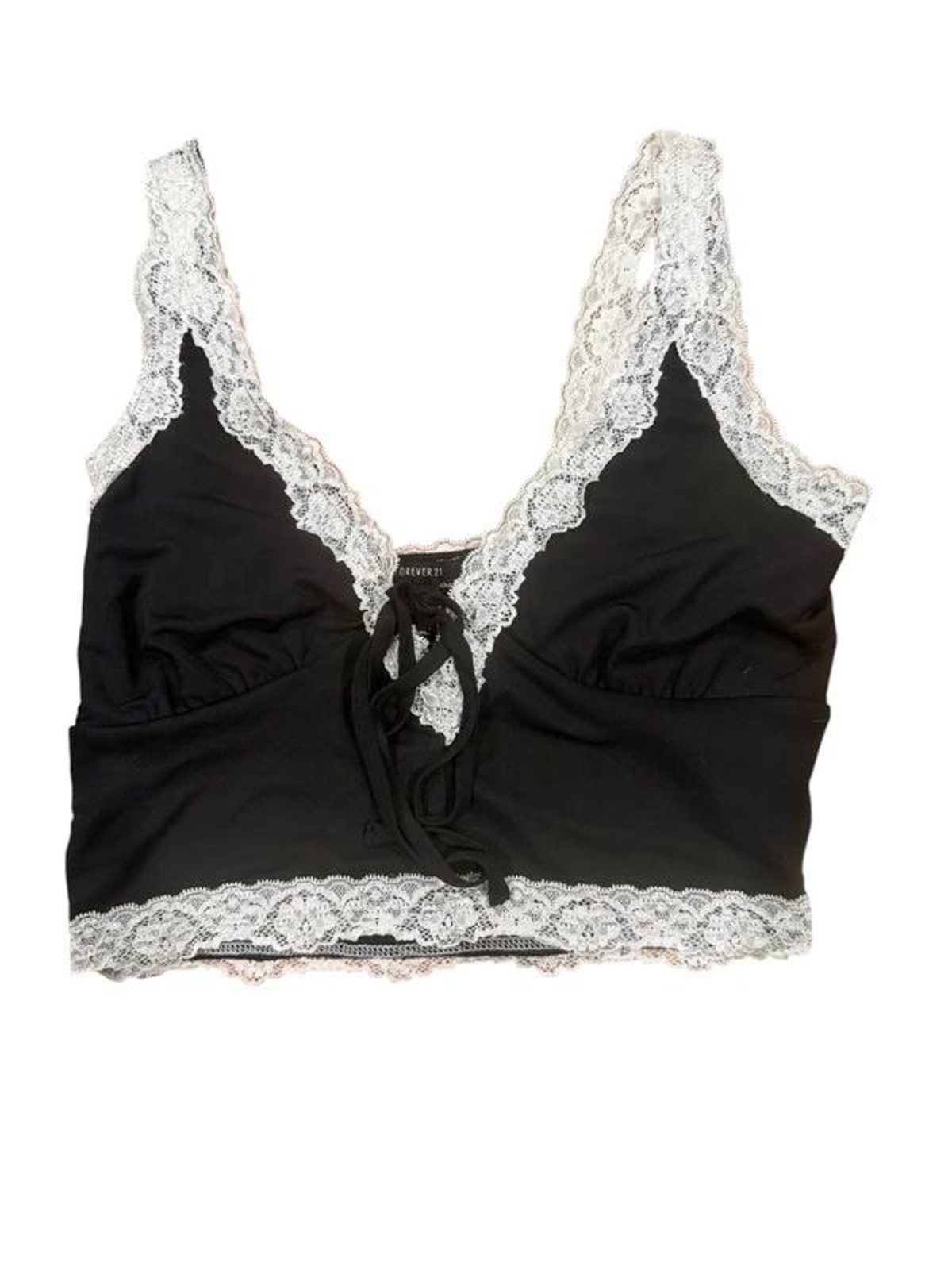 Forever 21 Small Black & White Cropped Lacey Tank Top 90s Y2K Vintage