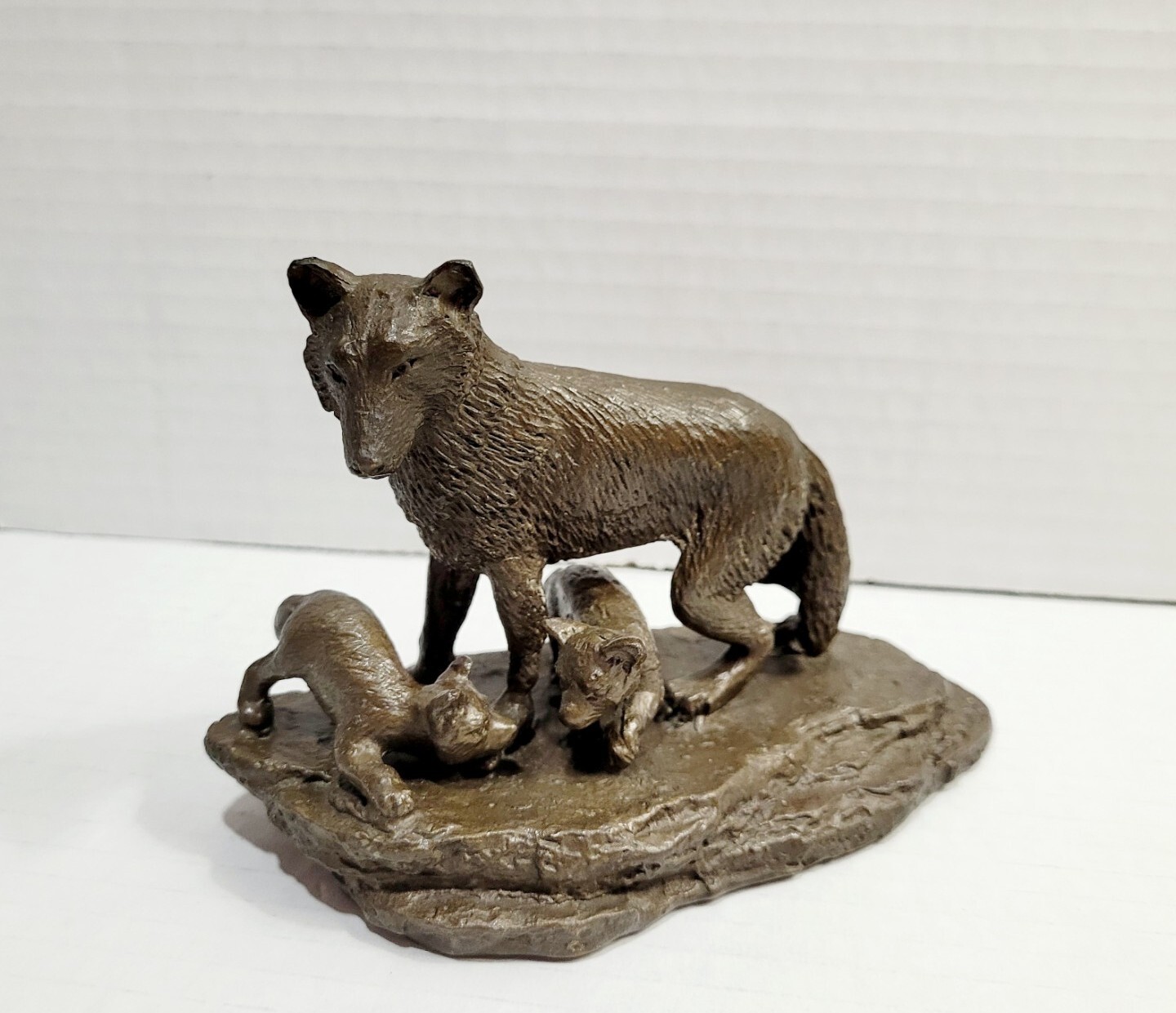HTF Ming Chang Bronze Fox Wolf Cubs Art Sculpture Rare Limited Edition Vtg