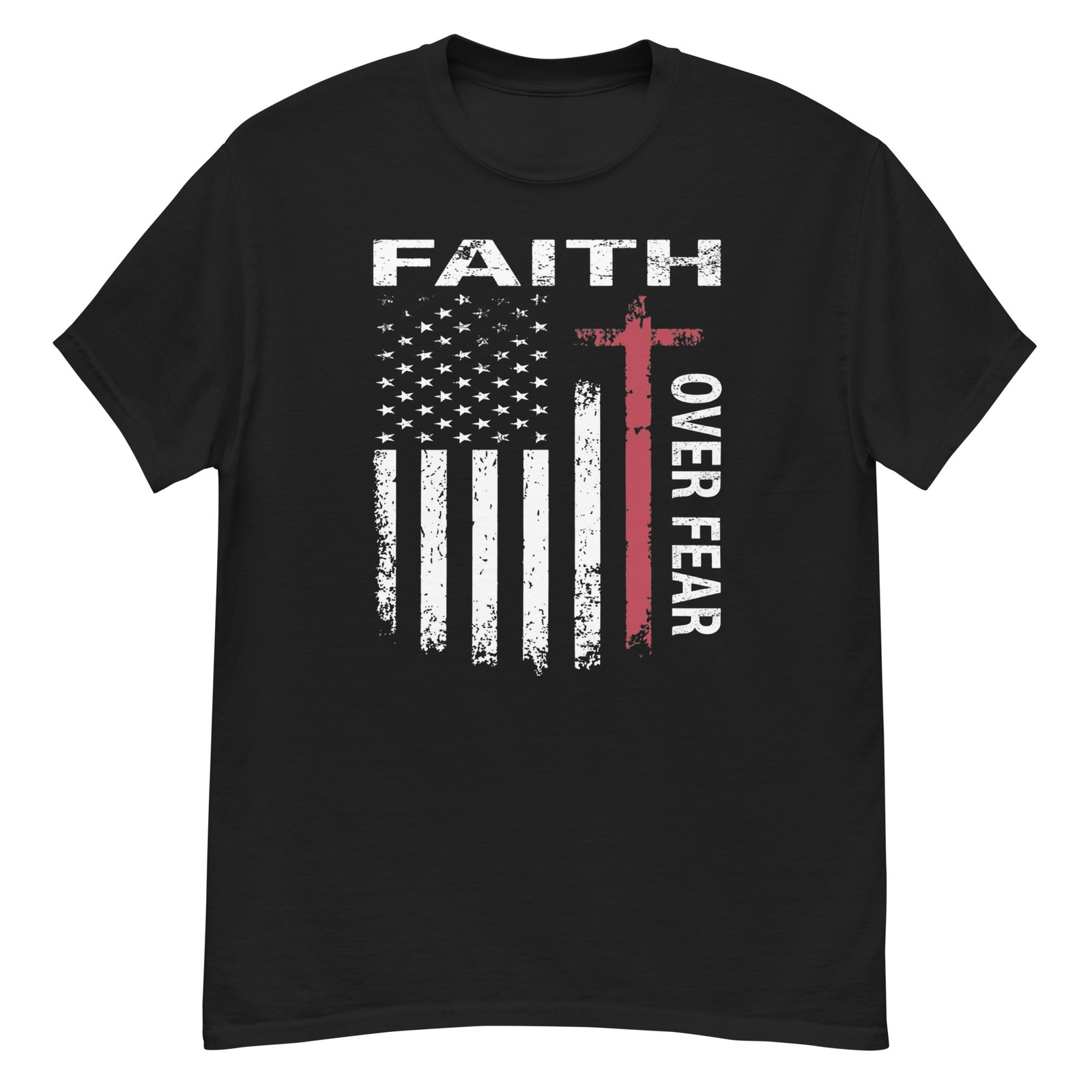 Faith Over Fear USA Flag Patriotic Religious Christian T-Shirt for Men S-5XL
