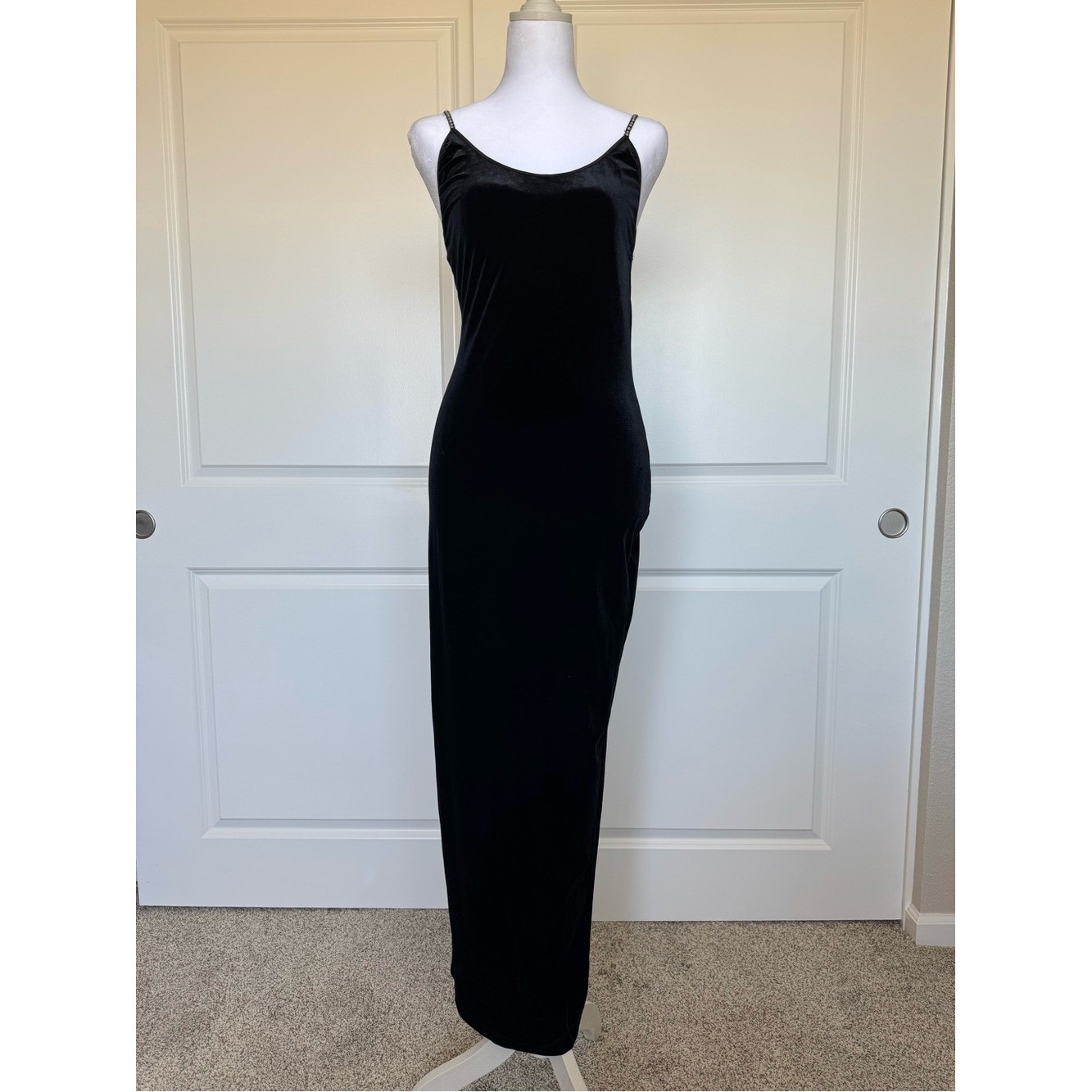 Vintage Rampage Black Velvet Maxi Dress Sequin Straps Low Back 90s Y2K Small