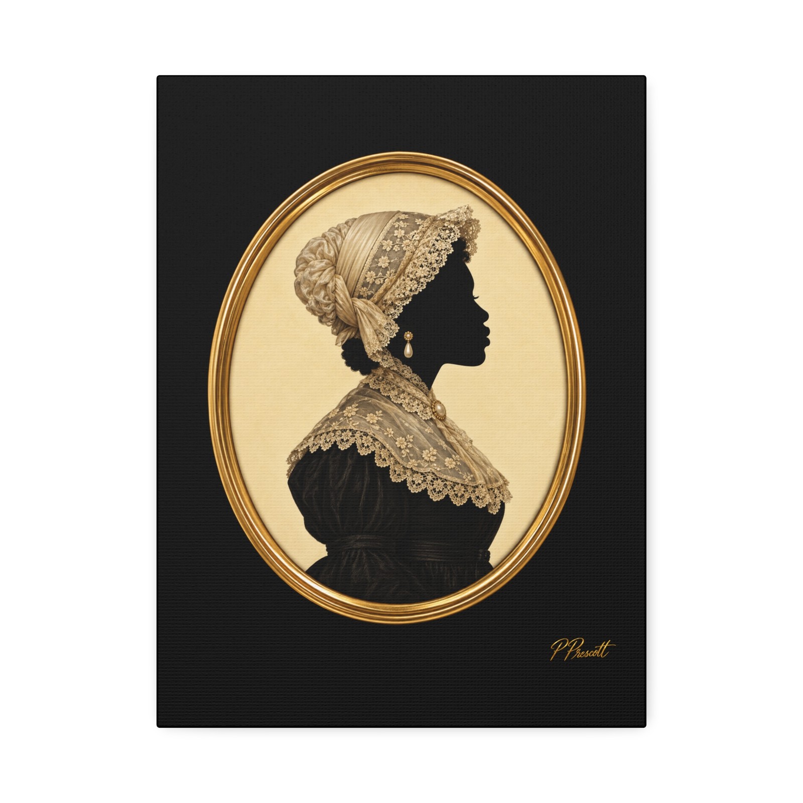 1800s Antique Silhouette Inspired African American Woman Giclée Canvas 12 x 16
