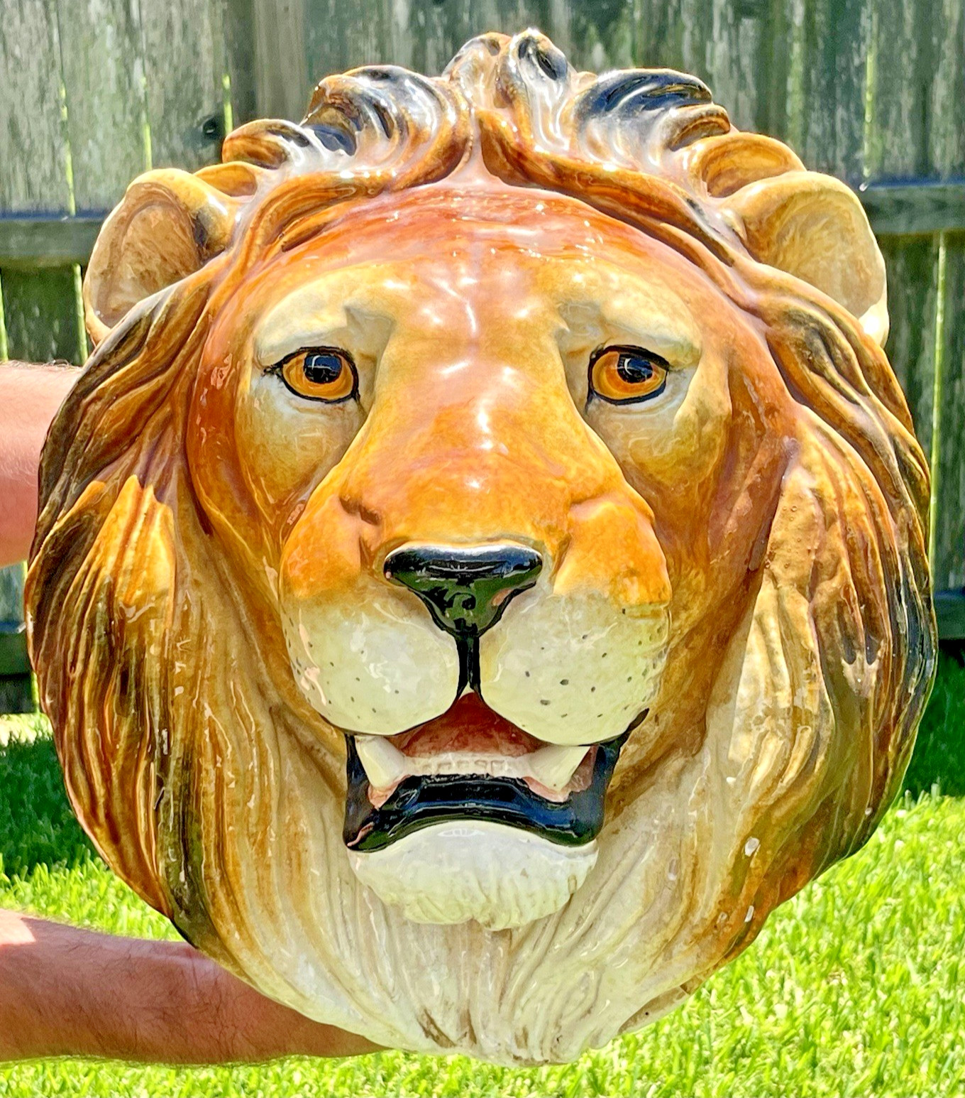 VTG Large Italian Ceramic Lion Head Wall Hanging Substantial Made in Italy 19\