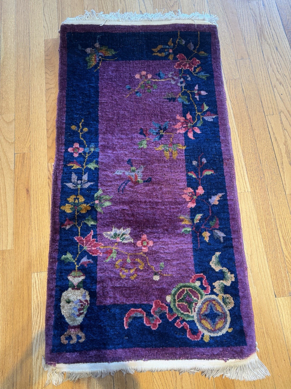 Handmade Antique Chinese Art Deco C.1920 Rare Purple Field 4x2’1 Handmade Antique Chinese Art Deco C.1920 Rare Purple Field 4x2’1