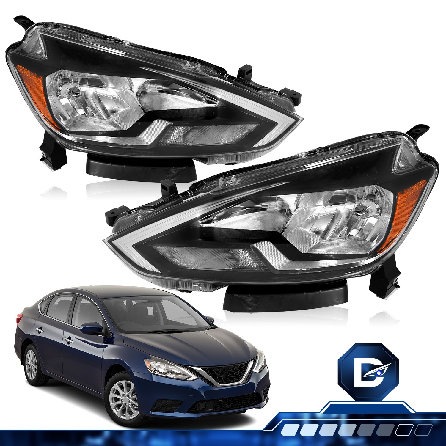 For 2016-2019 Nissan Sentra Halogen Factory Headlights Replacement Left+Right