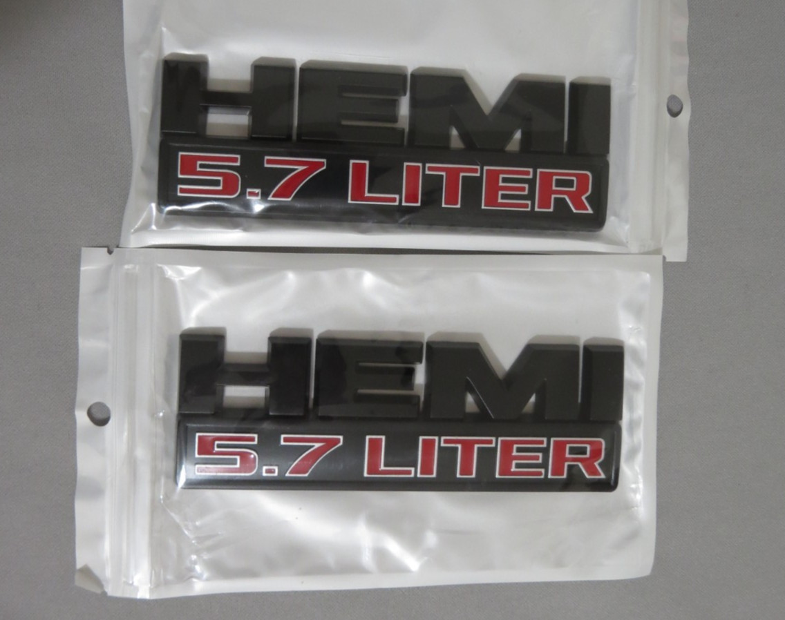 Hemi 5.7 Liter Emblem Matte Black and Red 5 3/4\