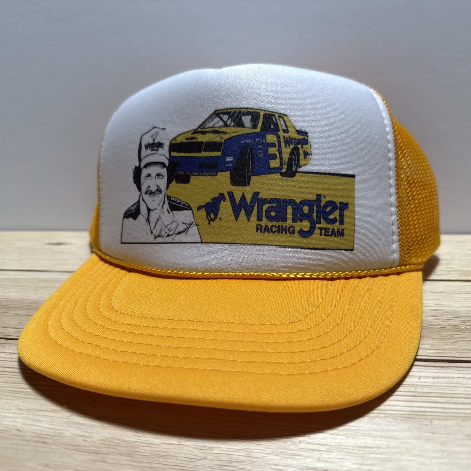Vintage Dale Earnhardt Wrangler Racing Team Trucker Snapback Cap Hat Gold Unworn Vintage Dale Earnhardt Wrangler Racing Team Trucker Snapback Cap Hat Gold Unworn