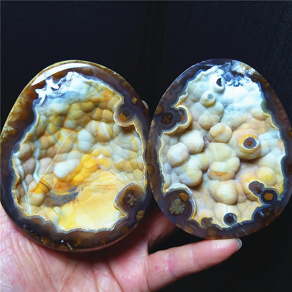 Rare 309.2g A pair Natural Inner Mongolia Gobi Eye Agate Geode Collection A5030