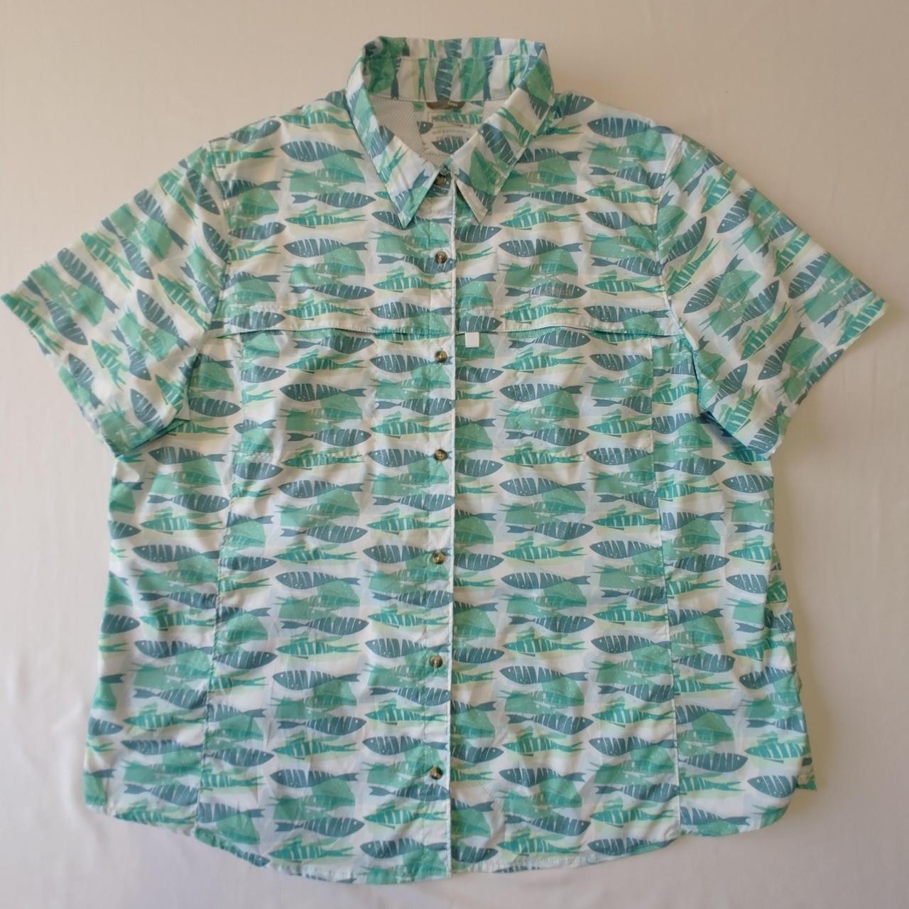 LL Bean Tropicwear Fish Print Short Sleeve Shirt Womens 2X Plus 516791