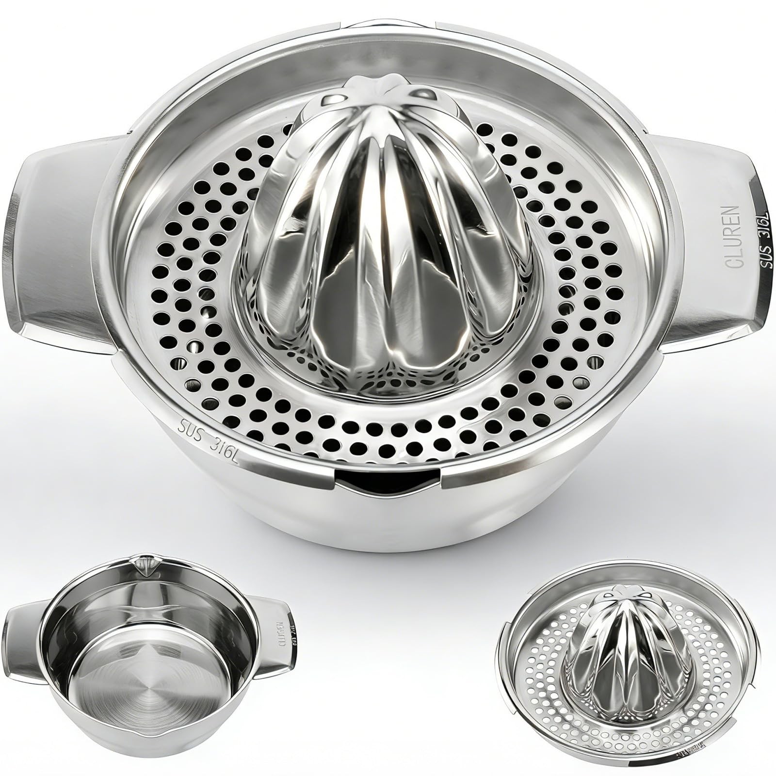 Cluren Premium 316L Stainless Steel Lemon Squeezer & Manual Juicer - Heavy Duty
