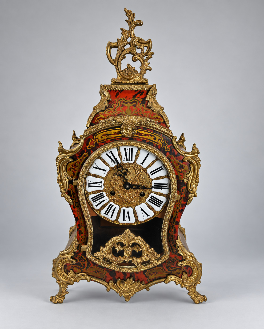 French Napoleon III Style Boulle Marquetry Gilt-Metal Mantel Clock
