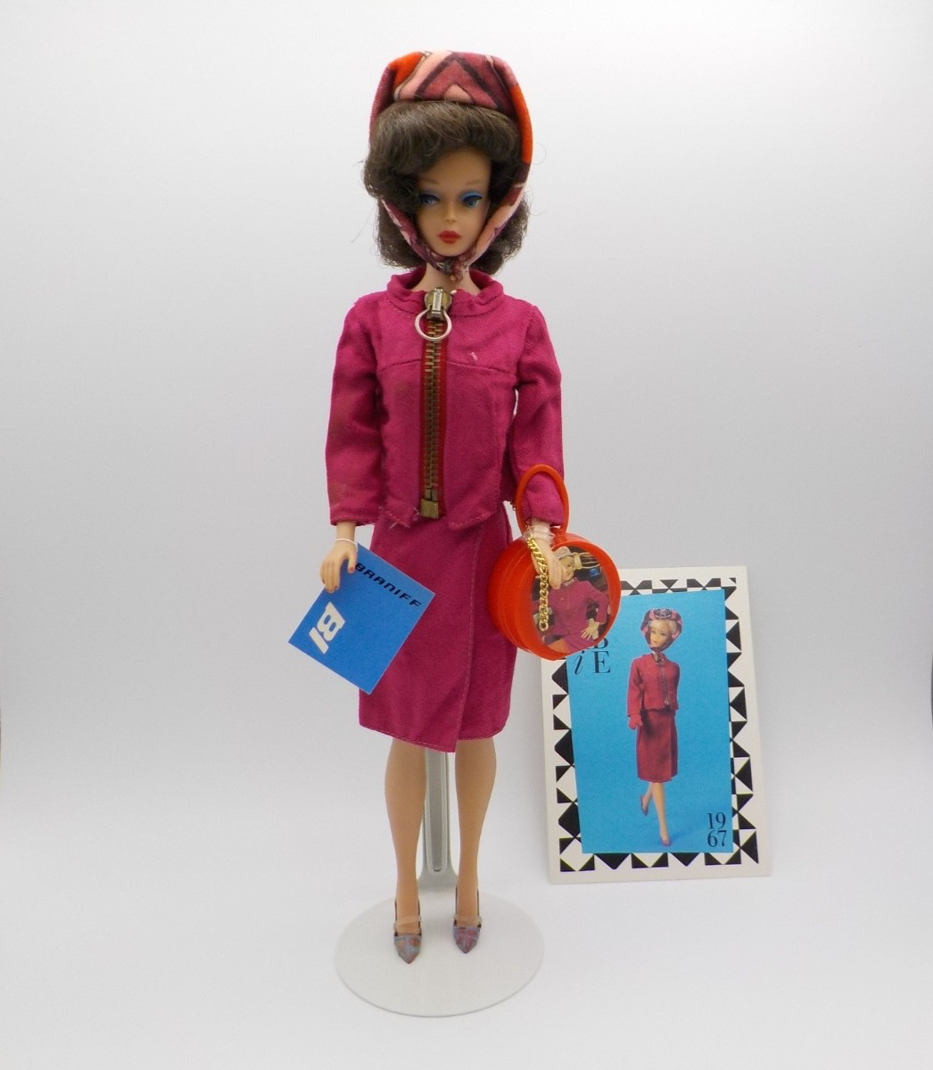 VTG Barbie DOLL in Montgomery Wards MARX Braniff Welcome Aboard Raspberry OUTFIT VTG Barbie DOLL in Montgomery Wards MARX Braniff Welcome Aboard Raspberry OUTFIT